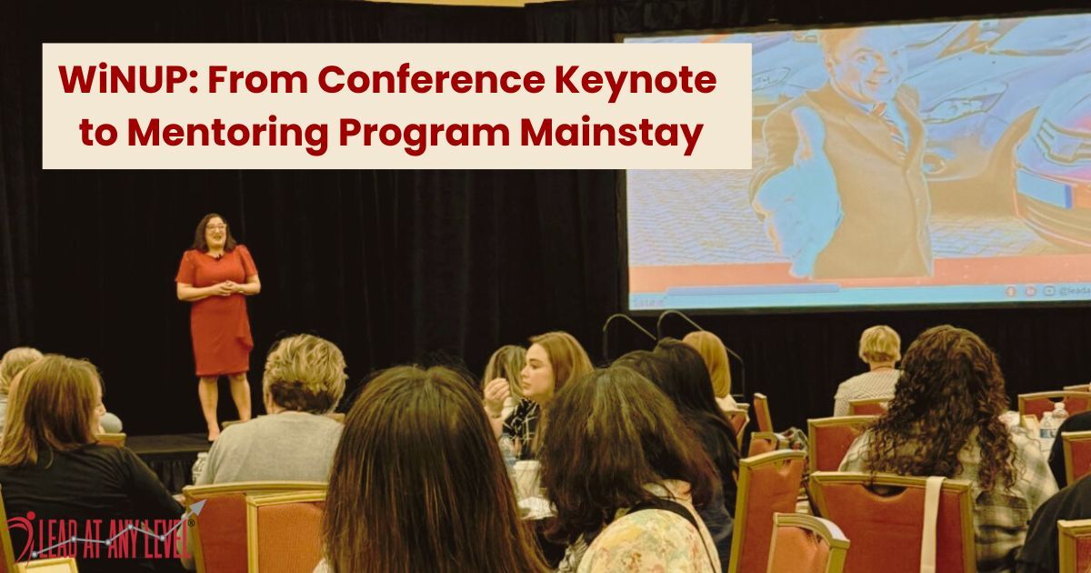 Amy Waninger addresses a WiNUP audience from the keynote stage